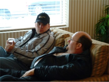 resting on the couch next to Jeff after the rally